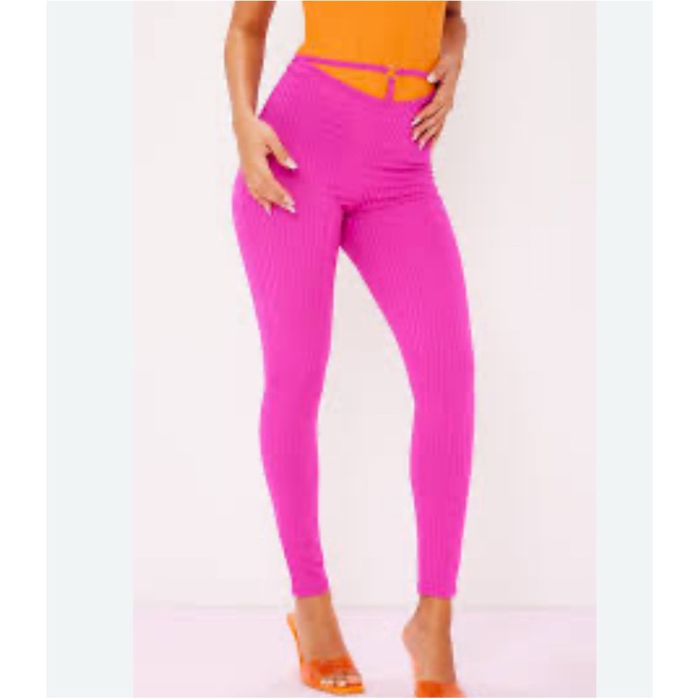 Pretty Little Thing Hot Pink Ribbed Cut Out Pants New with Tags
